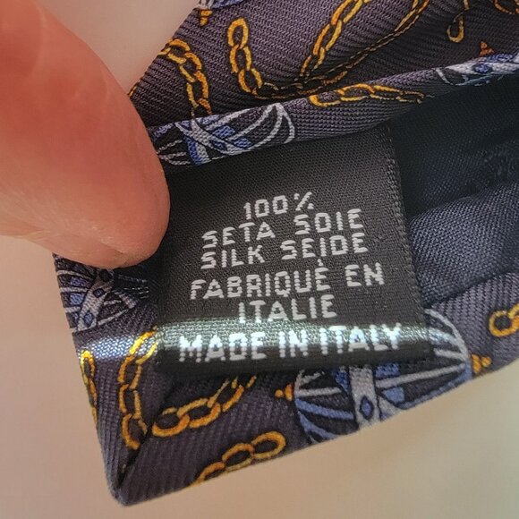 CHANEL Men's Vintage Tie 100% Silk Made in Italy blue with chain CCs - Picture 3 of 5